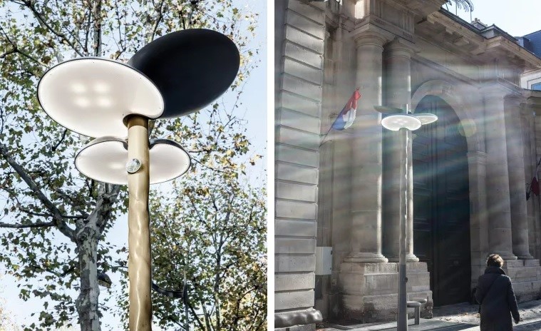 Clover, the solar powered lighting with two aluminium domes adorns the streets of Paris