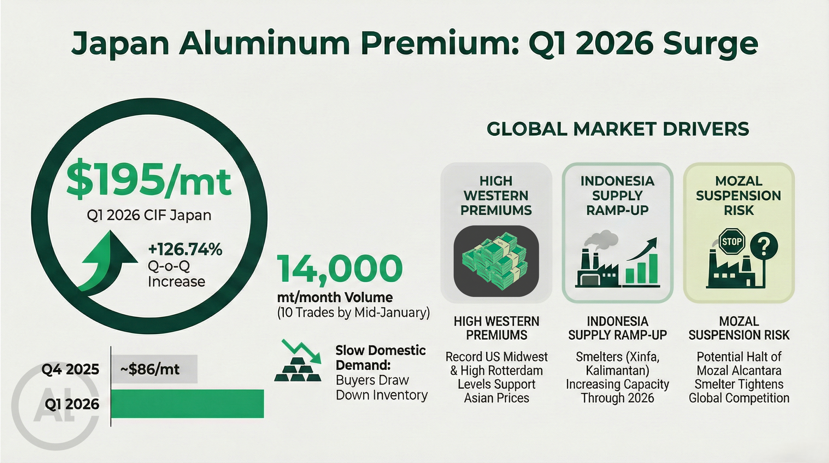 Japan’s Q1 2026 aluminium premium of $195 likely to continue in the same bracket in Q2