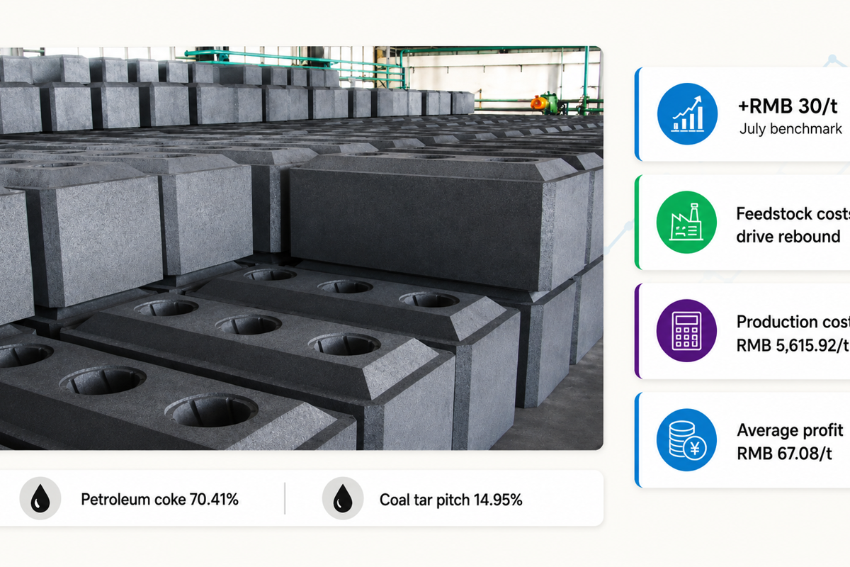 China prebaked anode prices snap decline on rising feedstock costs; margins hover above breakeven
