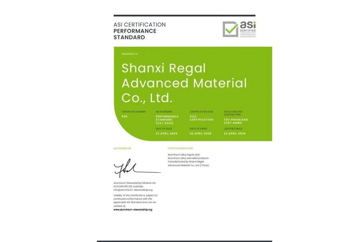 ASI certifies Shanxi Regal Advanced Material Co., Ltd. against Performance Standard V3.1