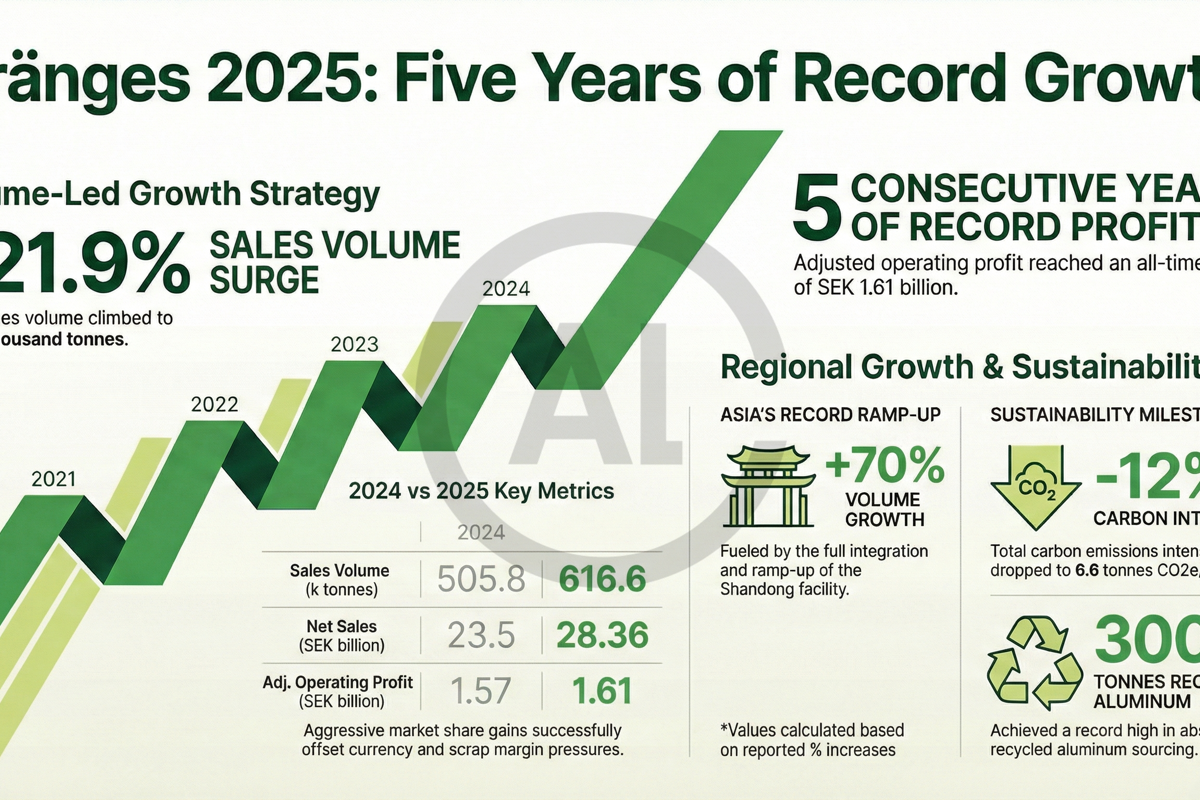 Gränges AB posts fifth straight year of record profit as volume growth offsets pricing, FX and scrap pressure