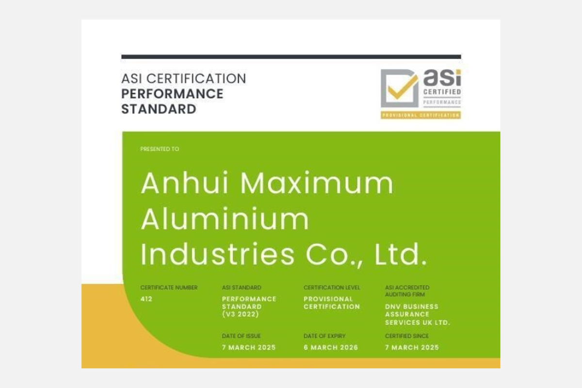 ASI certifies Jiangsu Zhongji Lamination Materials Co., Ltd against Performance Standard