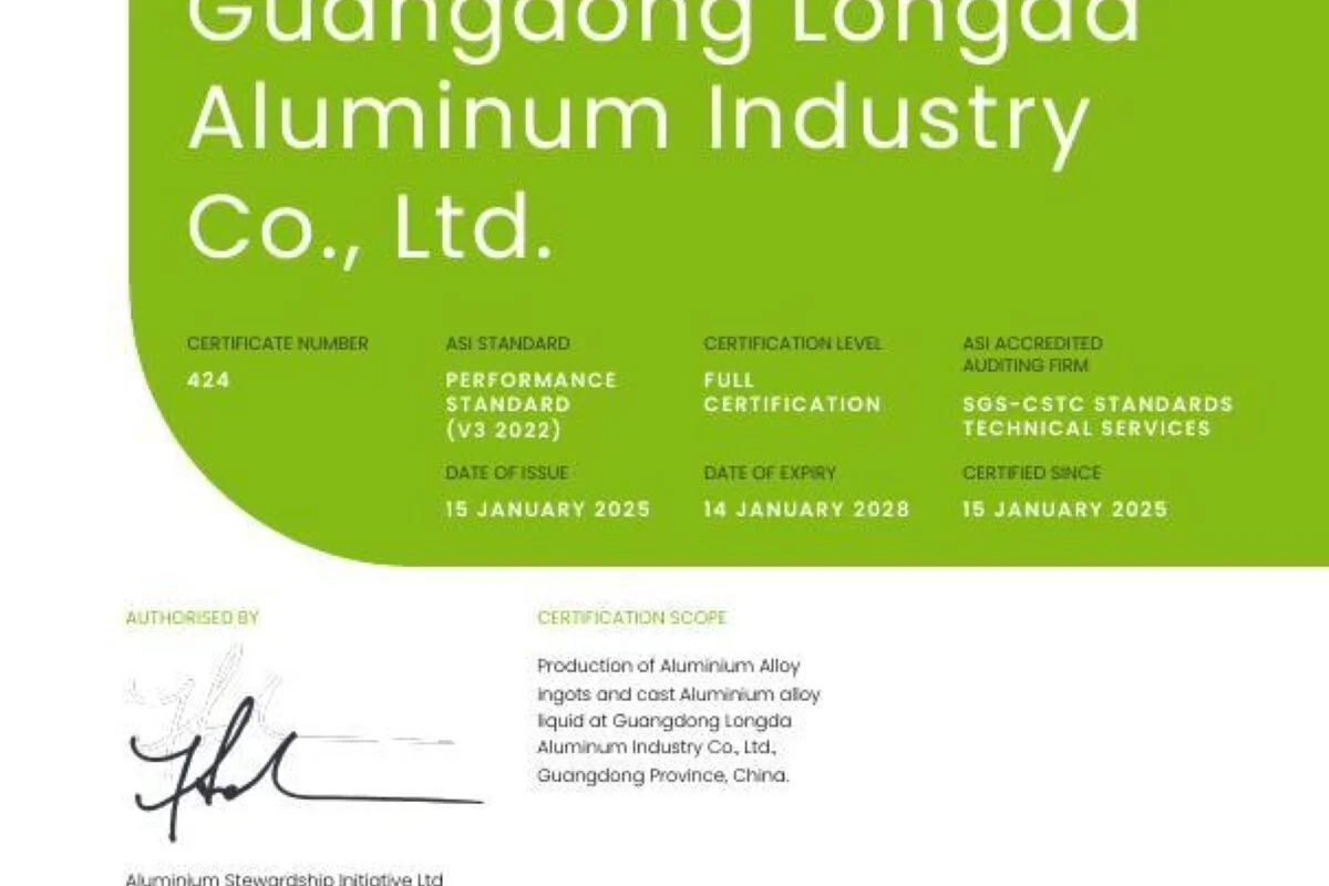 ASI accredits Lizhong Group with the Performance Standard V3 (2022) certification