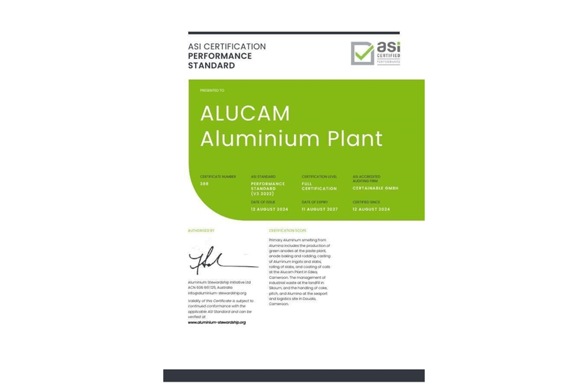 Alucam bags ASI Performance Standard certification for aluminium smelting and managing industrial waste