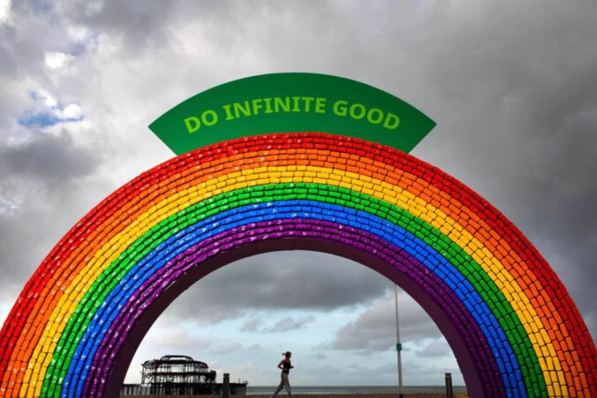 Loreto College students unveil giant rainbow featuring 1,500 recycled aluminium cans for St Patrick's Festival