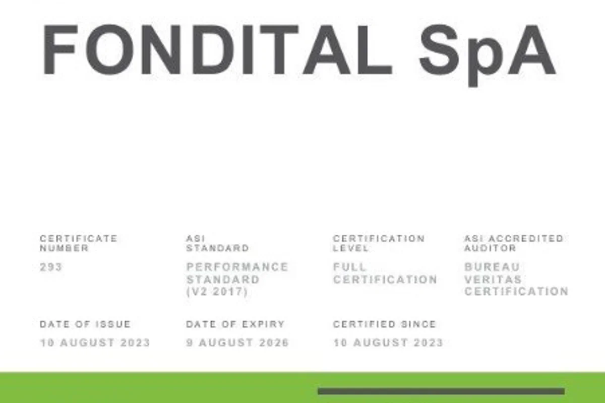 Fondital SpA achieves ASI Performance Standard V2 Certification for its three facilities in Vobarno