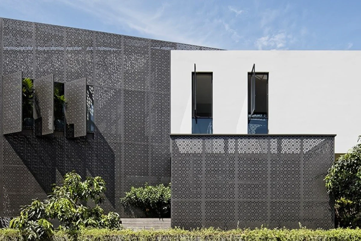 GolFN by GeTs Architects features perforated laser-cut aluminium panels