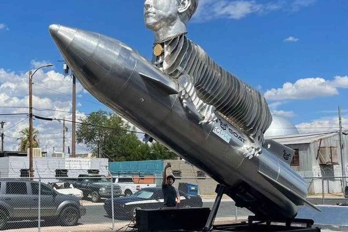 Elon Goat, a 30-foot tall aluminium statue of Elon Musk built by his fans in Canada
