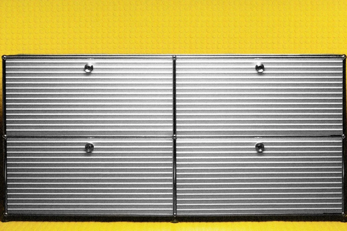 USM teams with ribbed aluminium luggage label Rimowa for a distinctive storage unit concept