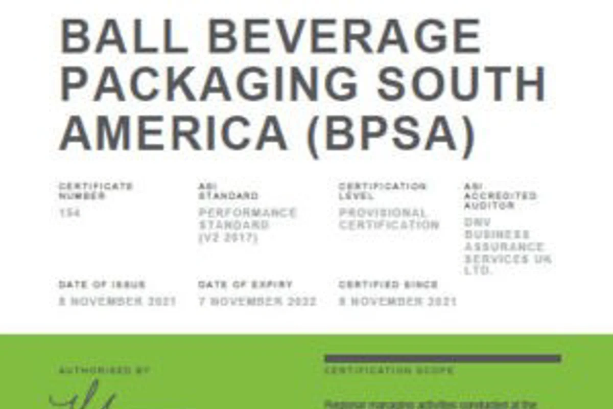 ASI certifies Ball Beverage Packaging South America against both Performance and Chain of Custody Standard Certifications