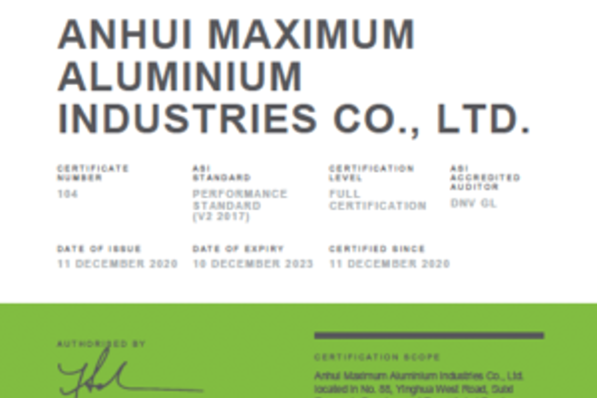Jiangsu Zhongji Lamination Materials Co., Ltd bags ASI’s Chain of Custody Standard Certification