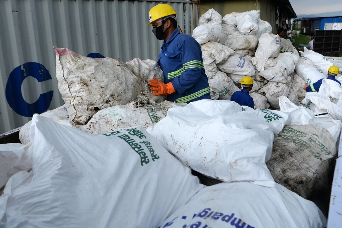 Ten tonnes of trash including aluminium ladders and cans collected in Nepal for recycling