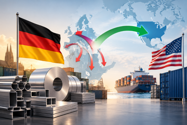 German downstream aluminium exports fall 13% in H1 2026 but US enters top 5 with 228.1% import surge