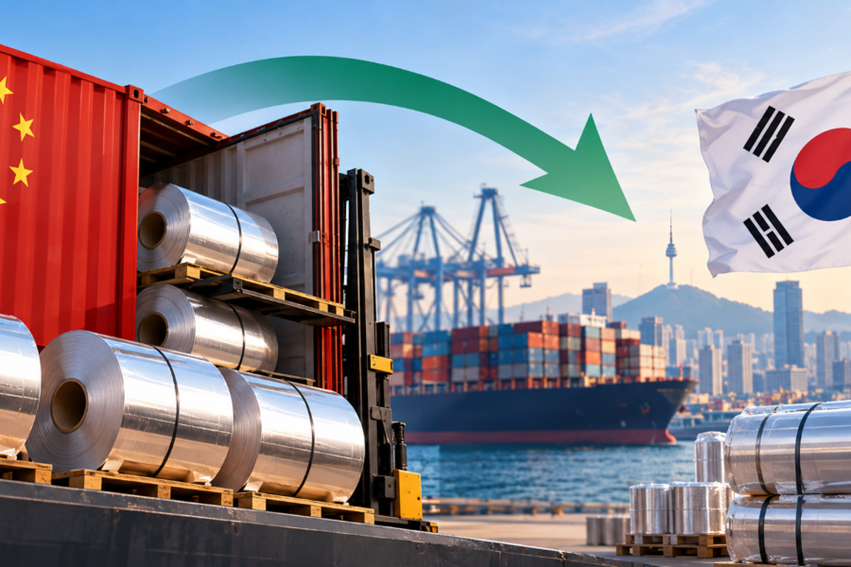 South Korea’s aluminium foil imports hit five-year high at 57kt in YTD July 2026 as China drives 96% of new volume