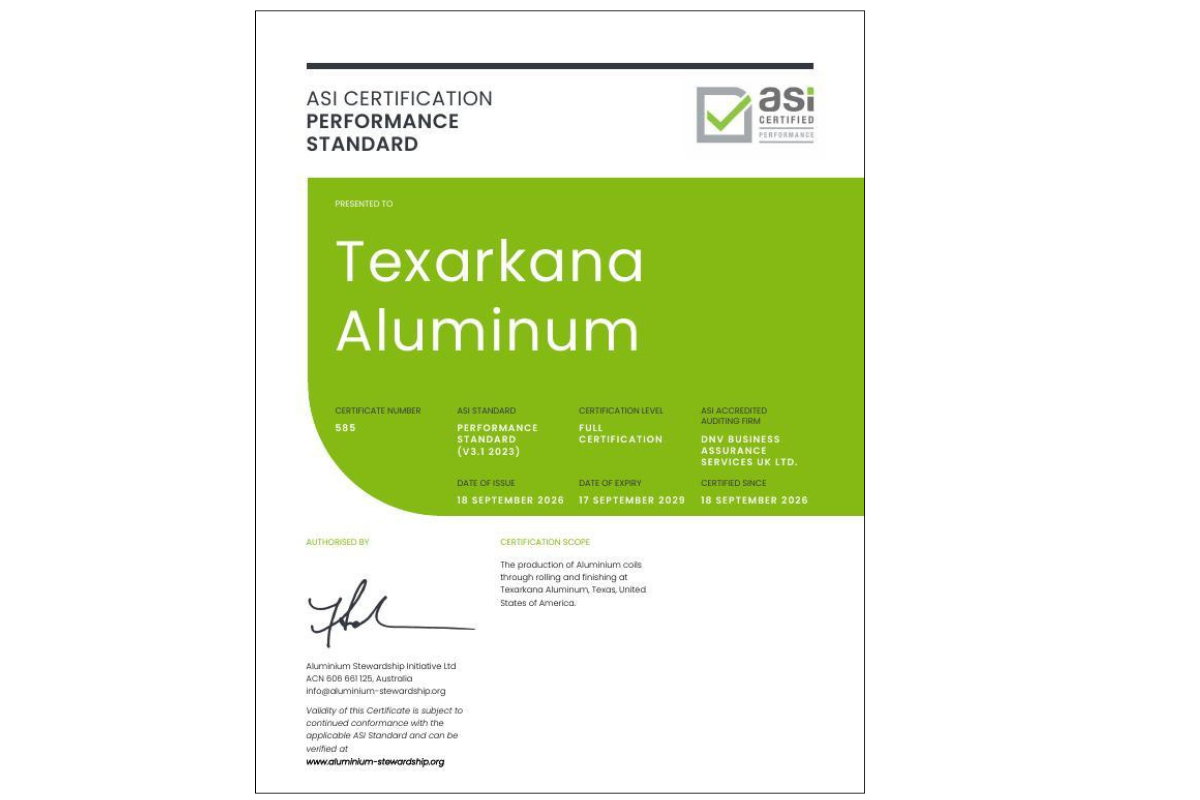 ASI certifies Member Against Performance Standard V3.1