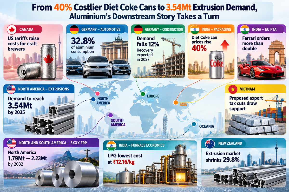 AL Circle analysis: How do Germany’s 32.8% automotive aluminium share, 40% Diet Coke can price rise & 3.54Mt North American extrusion demand matter?